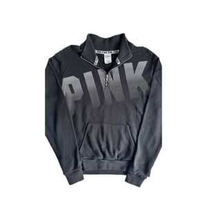 PINK Mock Neck Sweatshirt Brand Lettering Logo 1/4 Zip Black Ombre Size XS